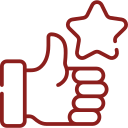 Rød thumbs - ikon til kvalitetsgaranti